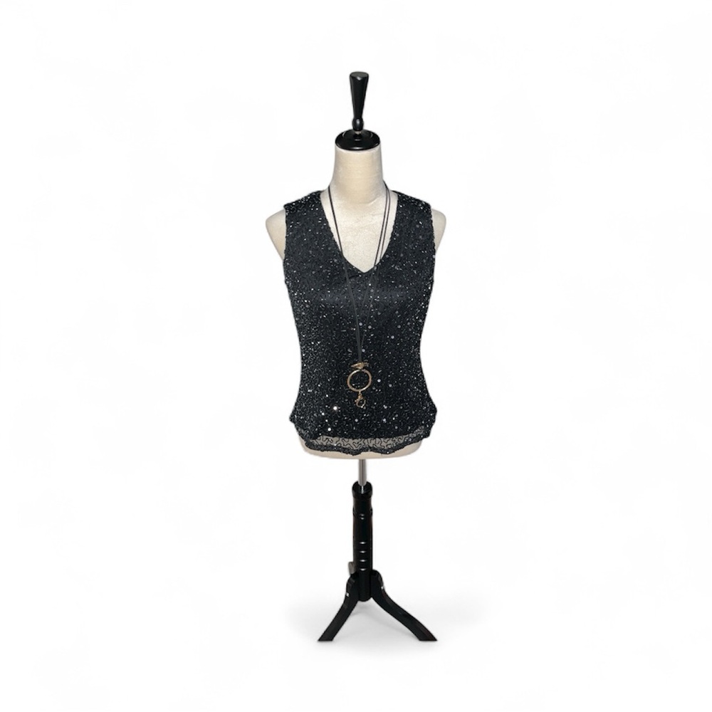 Marina by Marina Bresler Sz. Medium black sequined & beaded Bnwot! Blouse top
